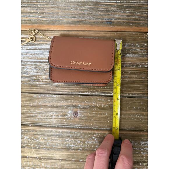Calvin Klein MINI Card Wallet Key Chain Preppy Minimalist Brown Faux Leather - Picture 6 of 8